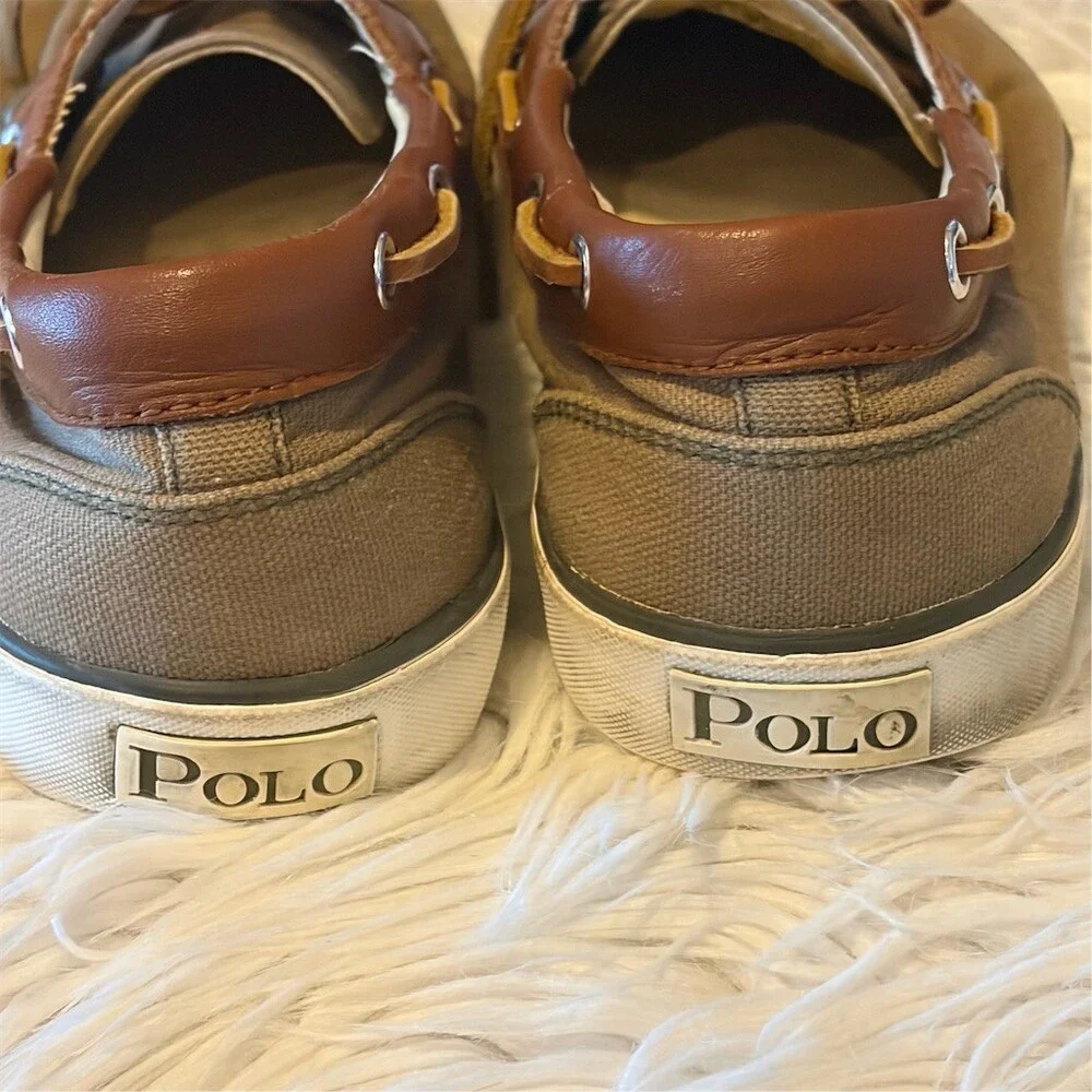 Polo Ralph Lauren Boat Shoes Men's Size 9 Khaki Brown Lace Up Casual